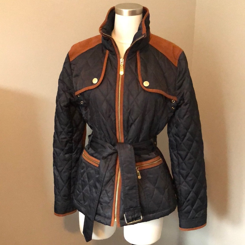 Vince camuto quilted black jacket, suede looking details, medium